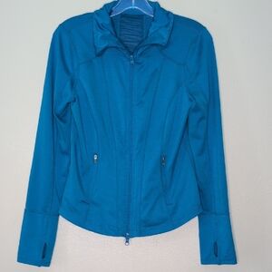 Zella Teal Sheer Back Performace Jacket full zipper and zipper pockets size S